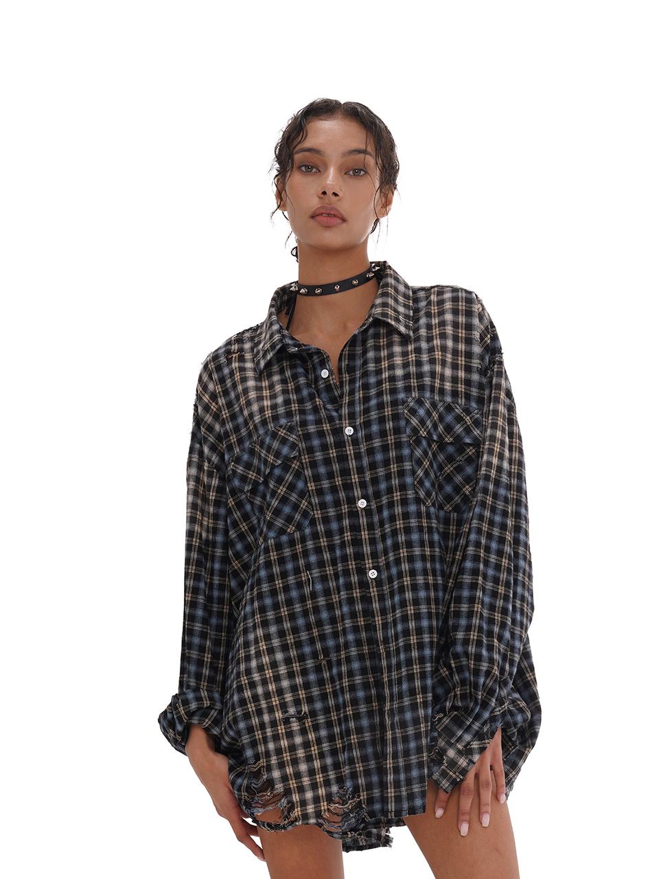 SweetChilling Oversize Boyfriend Vintage Flannel Shirt