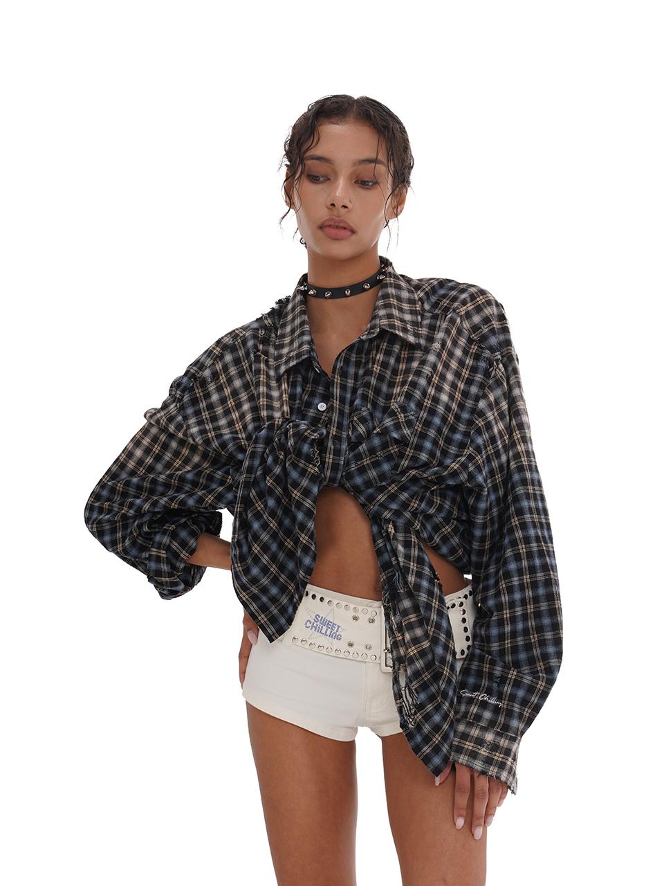 SweetChilling Oversize Boyfriend Vintage Flannel Shirt