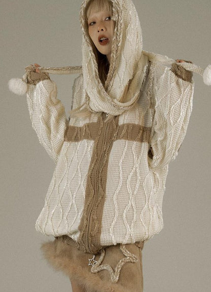 Oversize Hooded Knit Cardigan Women Cozy Lazy Chic Sweatshirt