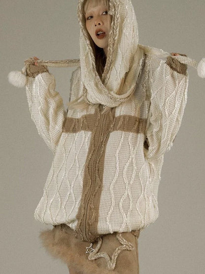 Oversize Hooded Knit Cardigan Women Cozy Lazy Chic Sweatshirt