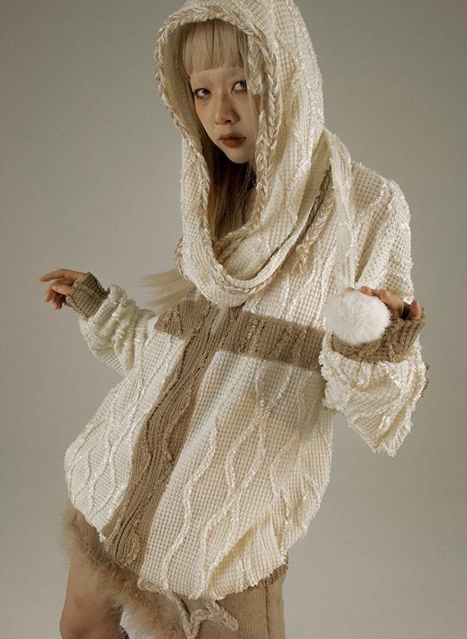 Oversize Hooded Knit Cardigan Women Cozy Lazy Chic Sweatshirt