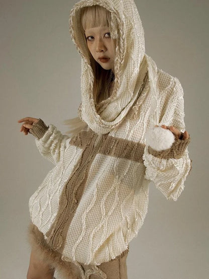 Oversize Hooded Knit Cardigan Women Cozy Lazy Chic Sweatshirt