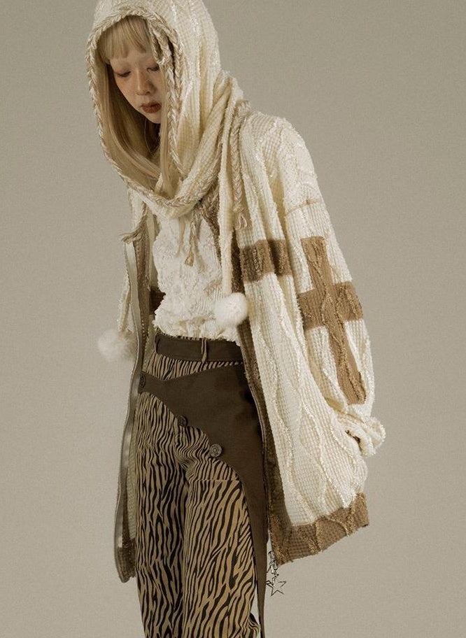 Oversize Hooded Knit Cardigan Women Cozy Lazy Chic Sweatshirt