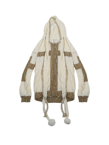 Oversize Hooded Knit Cardigan Women Cozy Lazy Chic Sweatshirt
