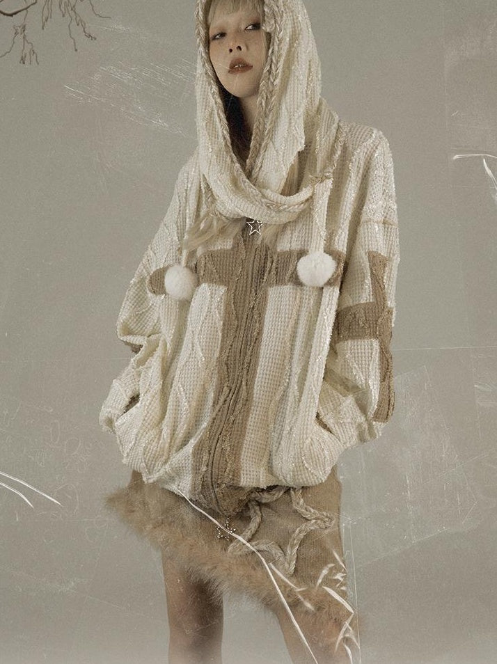 Oversize Hooded Knit Cardigan Women Cozy Lazy Chic Sweatshirt
