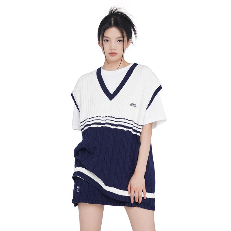 Oversized American College Style Knit Vest Set for Women