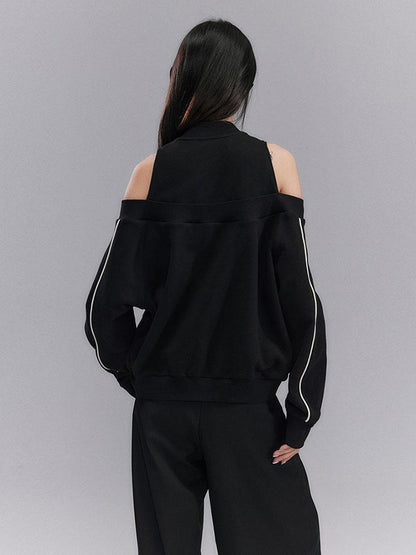 DIDDI MODA Oversized Black Cutout Shoulder Sweatshirt