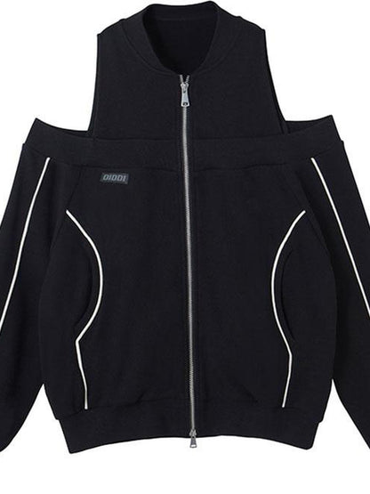 DIDDI MODA Oversized Black Cutout Shoulder Sweatshirt
