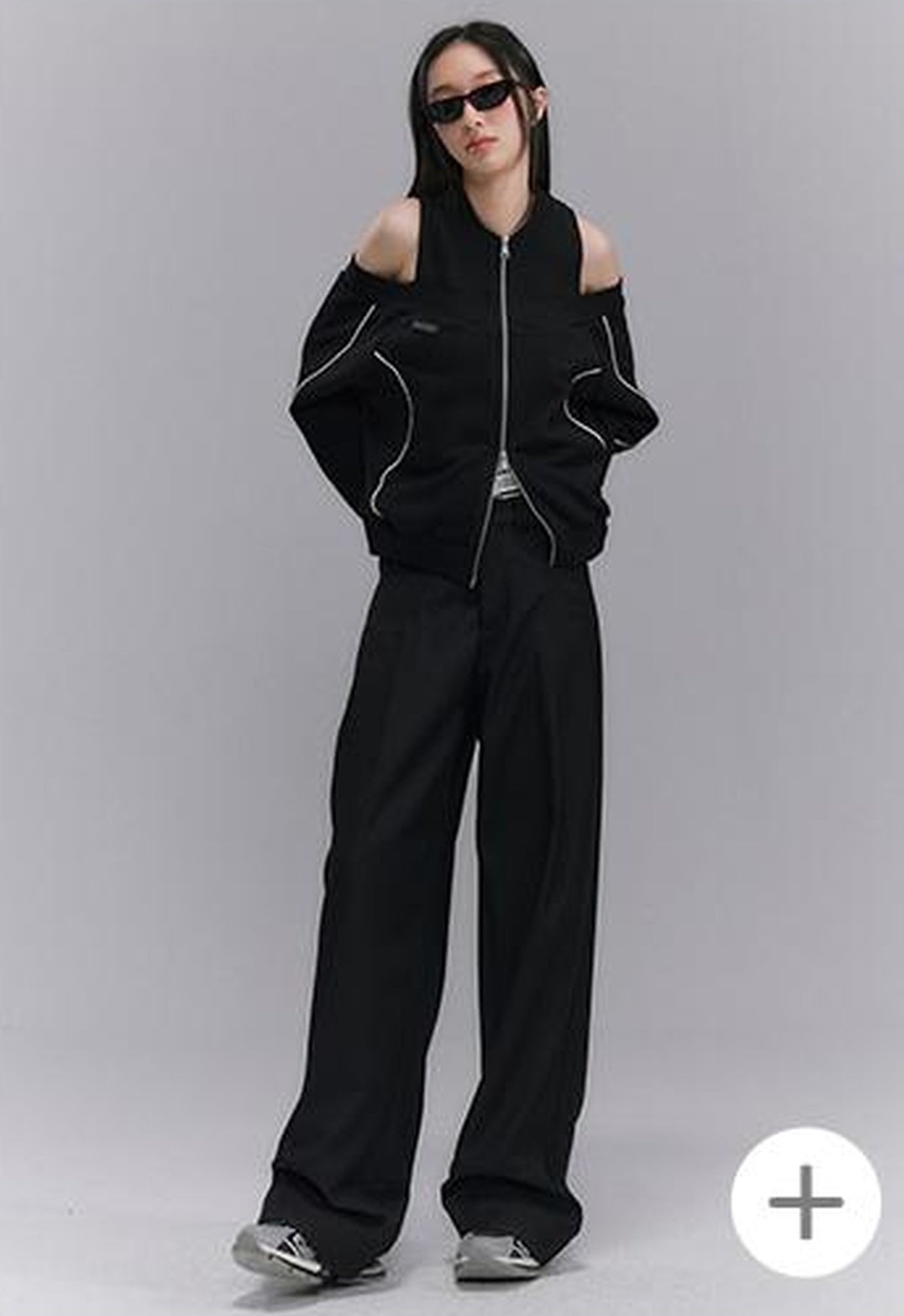 DIDDI MODA Oversized Black Cutout Shoulder Sweatshirt