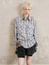 DIDDI MODA Oversized Checkered Off Shoulder Shirt With Layered Pockets
