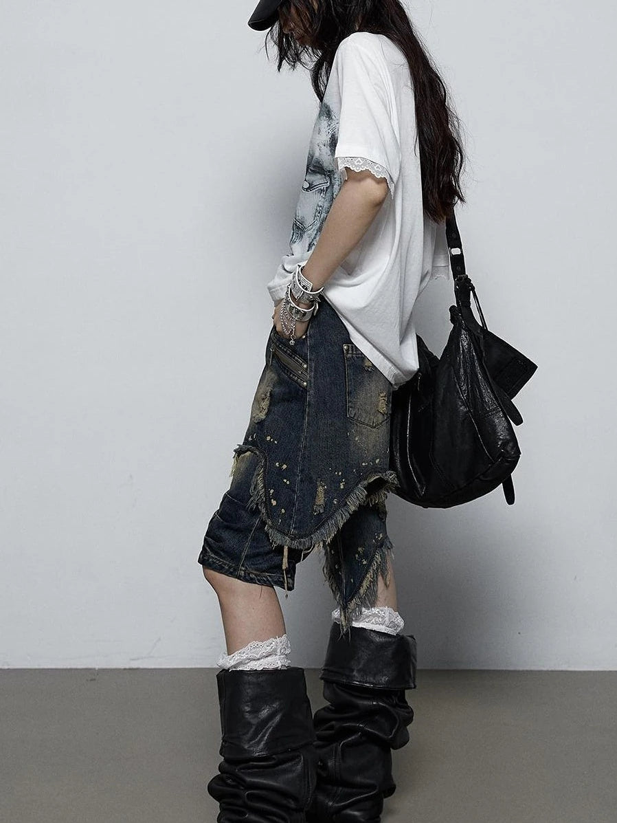 Oversized Off Shoulder Lace Print Summer T-Shirt Women