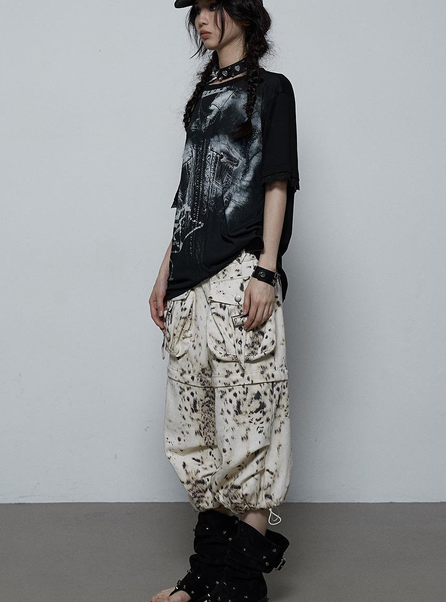 NO ROMANCE Oversized Off Shoulder Lace Print Summer T-Shirt Women