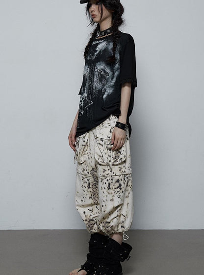 NO ROMANCE Oversized Off Shoulder Lace Print Summer T-Shirt Women