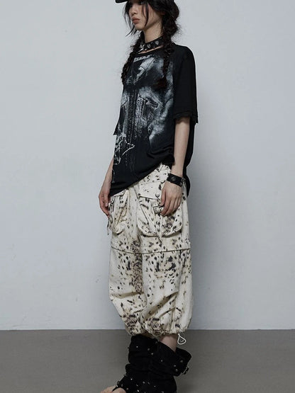 Oversized Off Shoulder Lace Print Summer T-Shirt Women