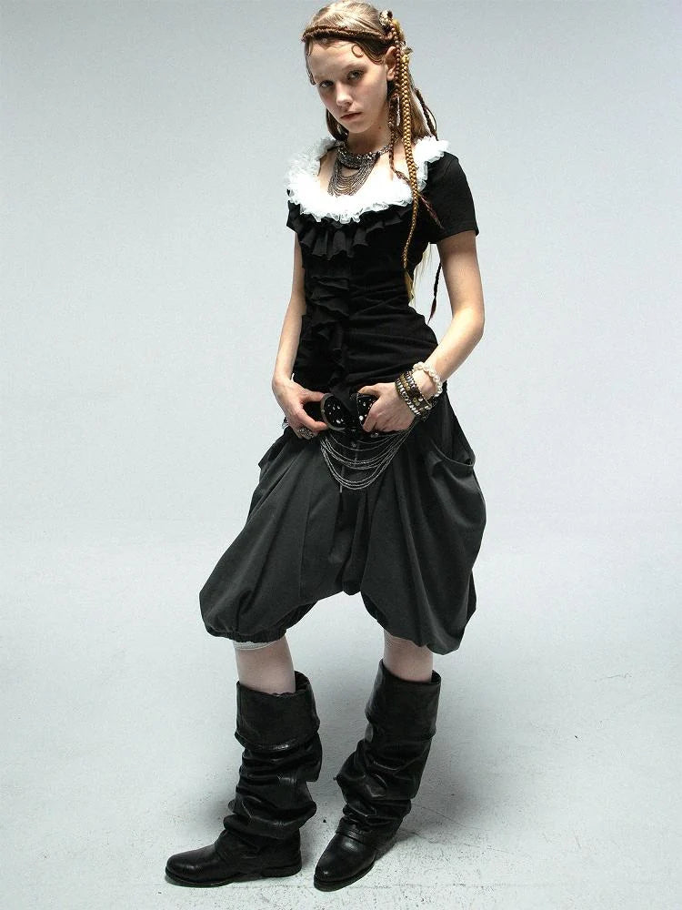 Oversized Pocket Pirate Hoodie Harem Cargo Culottes Skirt Pants