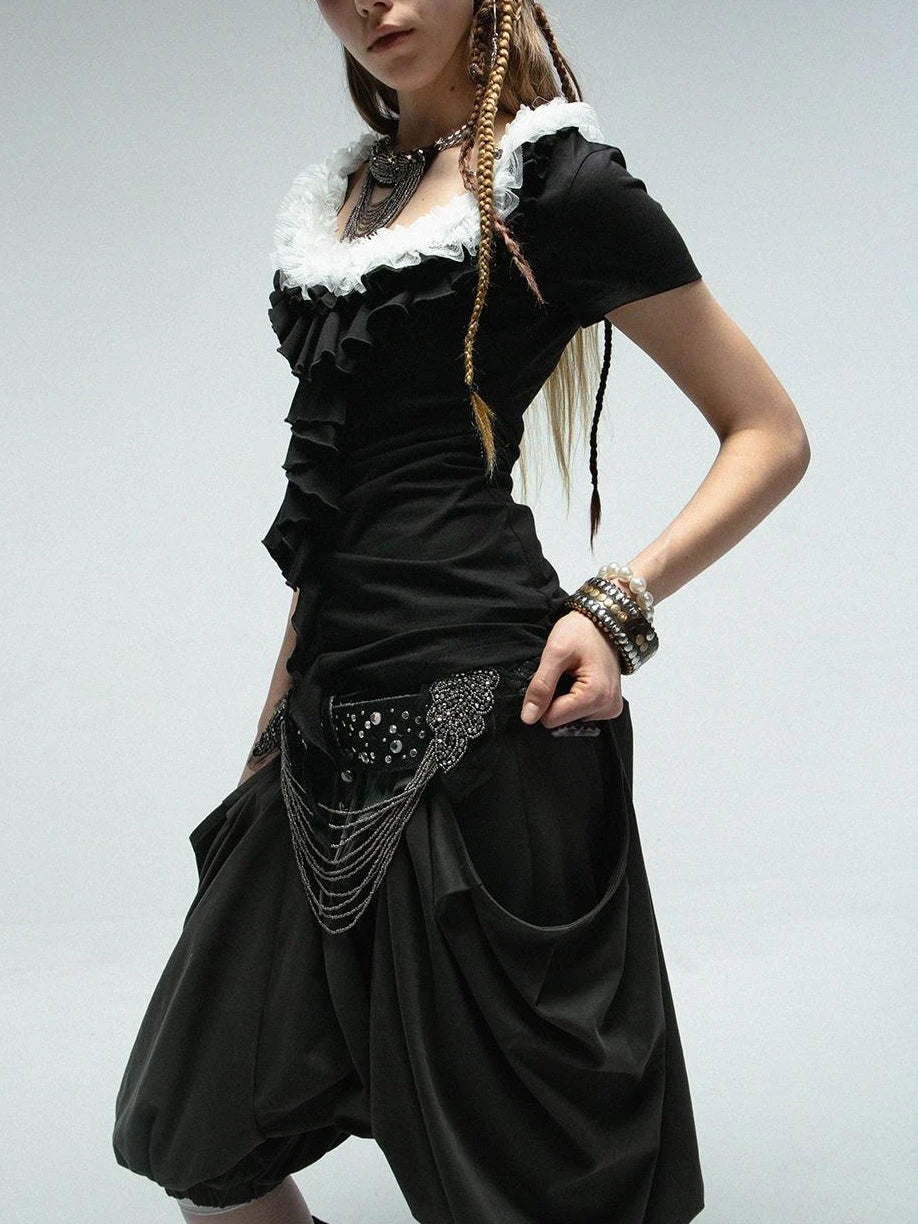 Oversized Pocket Pirate Hoodie Harem Cargo Culottes Skirt Pants