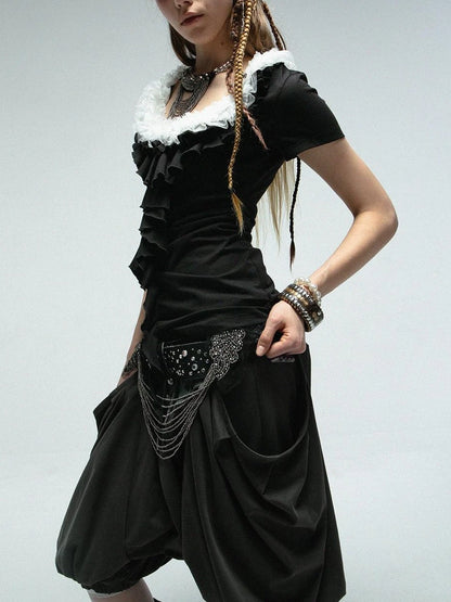 Oversized Pocket Pirate Hoodie Harem Cargo Culottes Skirt Pants