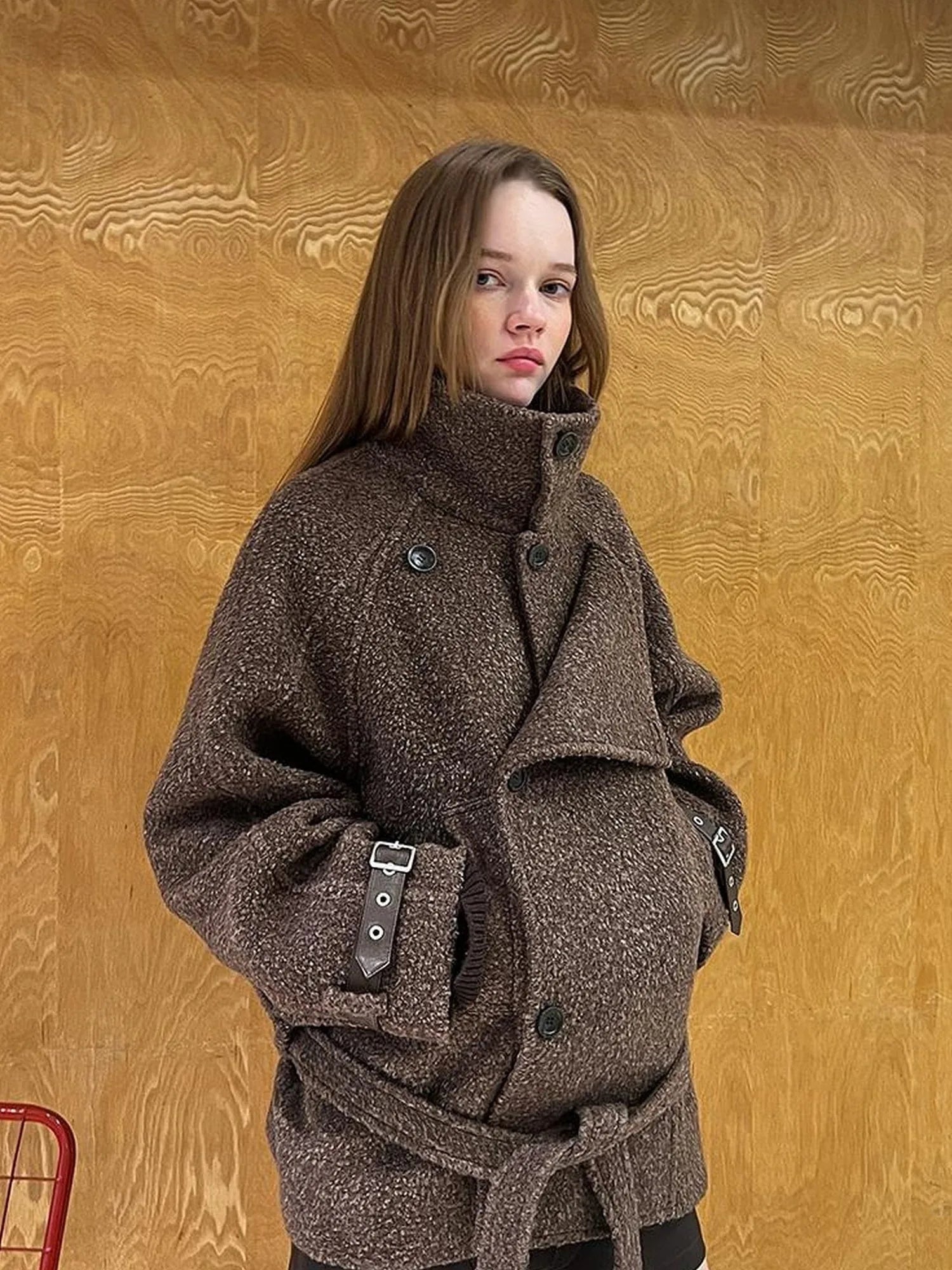 Oversized Retro Pu Leather Jacket With Quilted Detailing