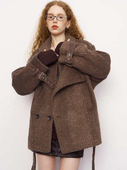 DIDDI MODA Oversized Retro Pu Leather Jacket With Quilted Detailing