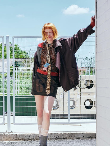 DIDDI MODA Oversized Retro Pu Leather Jacket With Quilted Detailing