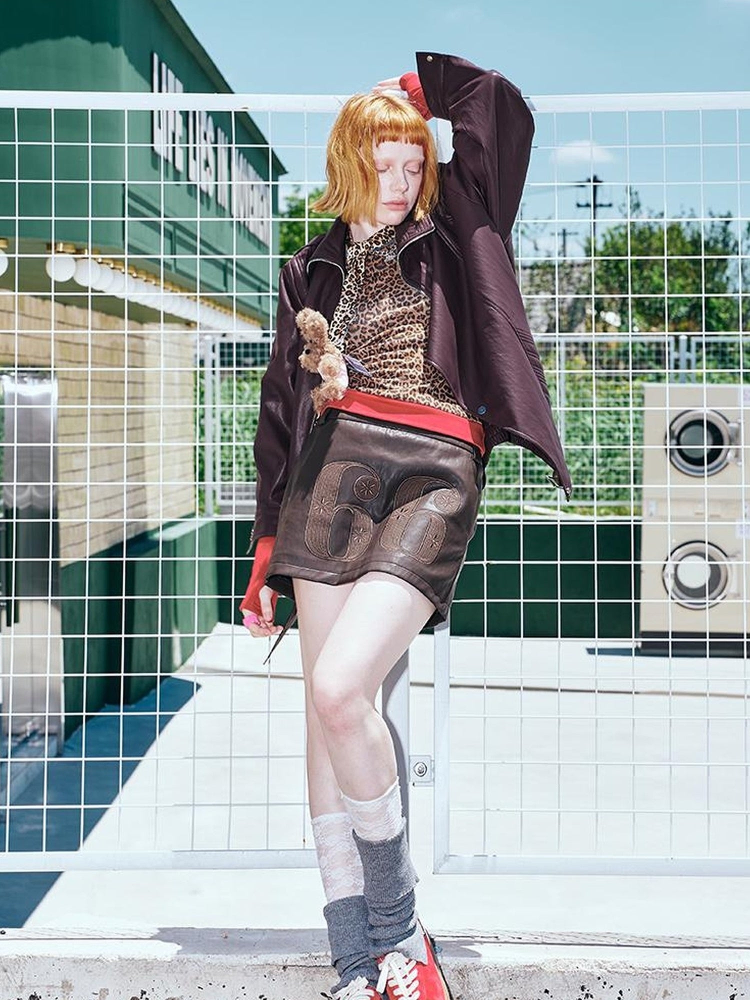 DIDDI MODA Oversized Retro Pu Leather Jacket With Quilted Detailing