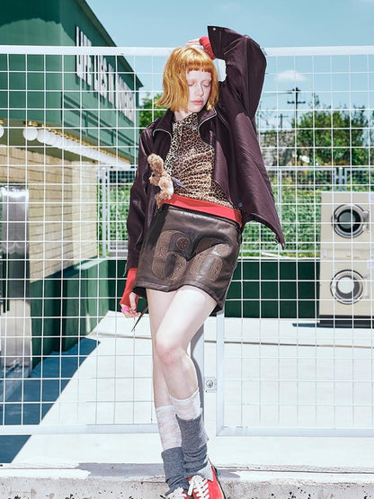 DIDDI MODA Oversized Retro Pu Leather Jacket With Quilted Detailing