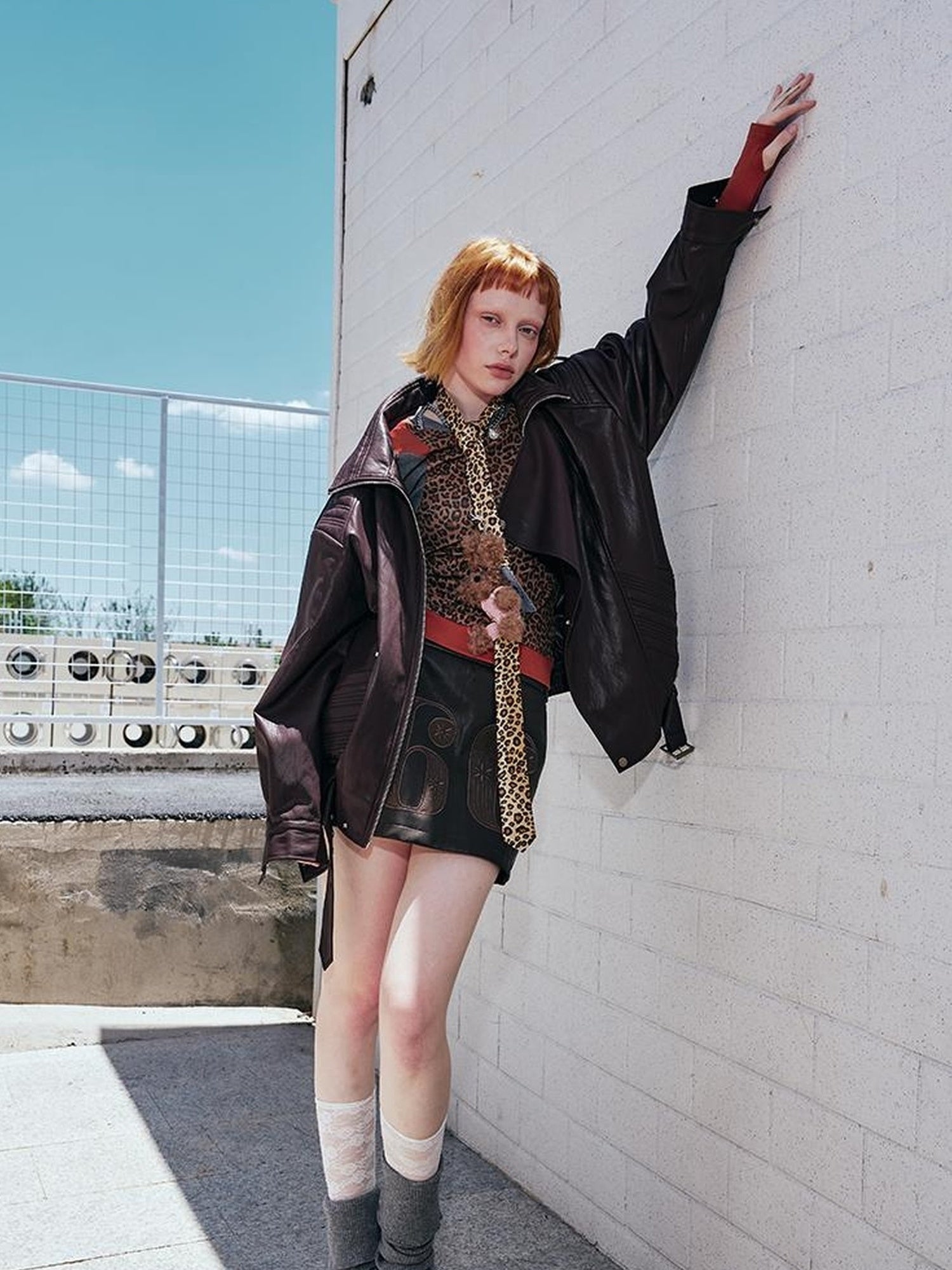 DIDDI MODA Oversized Retro Pu Leather Jacket With Quilted Detailing
