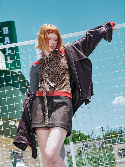 DIDDI MODA Oversized Retro Pu Leather Jacket With Quilted Detailing