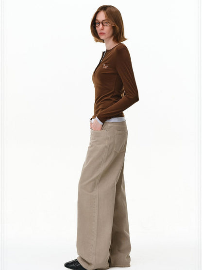 PCLP Durable Micro Stretch Mid Rise Straight Leg Young Women Oatmeal Jeans