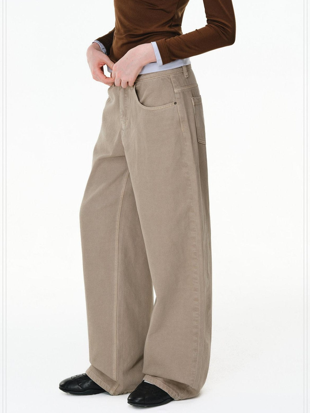 PCLP Durable Micro Stretch Mid Rise Straight Leg Young Women Oatmeal Jeans