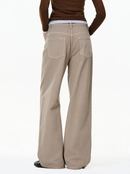 PCLP Durable Micro Stretch Mid Rise Straight Leg Young Women Oatmeal Jeans