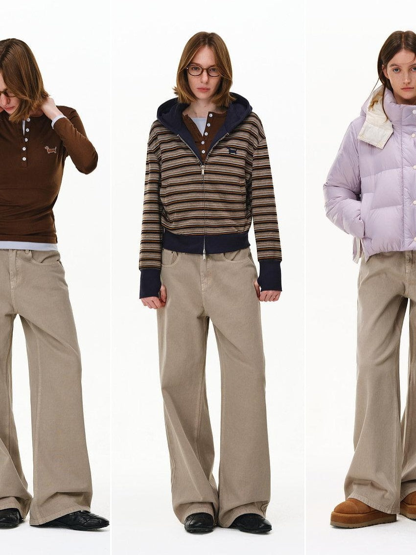 PCLP Durable Micro Stretch Mid Rise Straight Leg Young Women Oatmeal Jeans