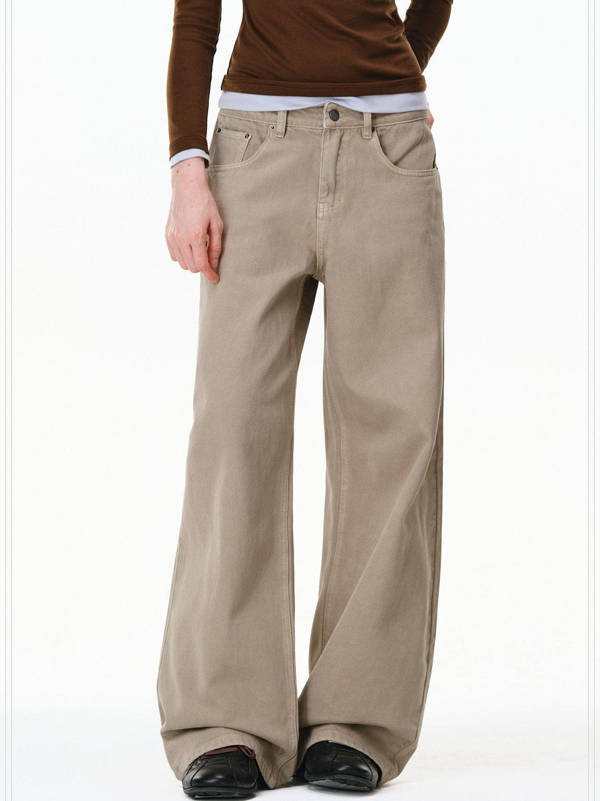 PCLP Durable Micro Stretch Mid Rise Straight Leg Young Women Oatmeal Jeans