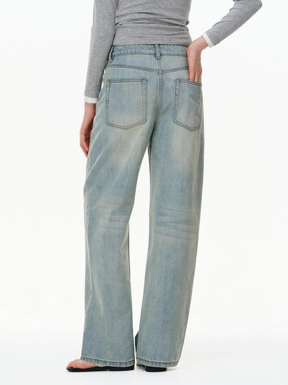 PCLP Durable Mid Rise Denim Straight Leg Youthful Casual Women Everyday Jeans