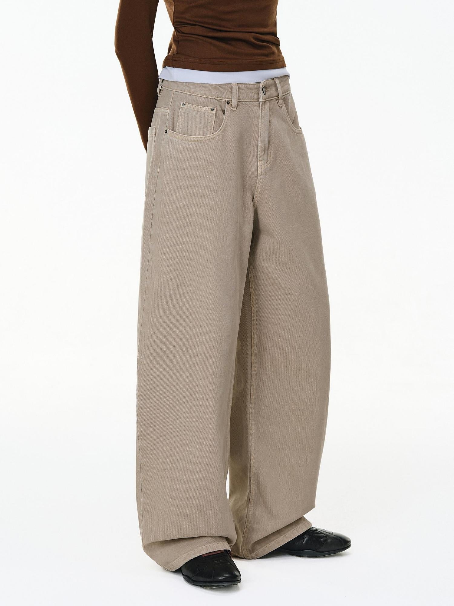 PCLP Durable Mid Rise Straight Leg Oatmeal Women Everyday Slight Stretch Jeans