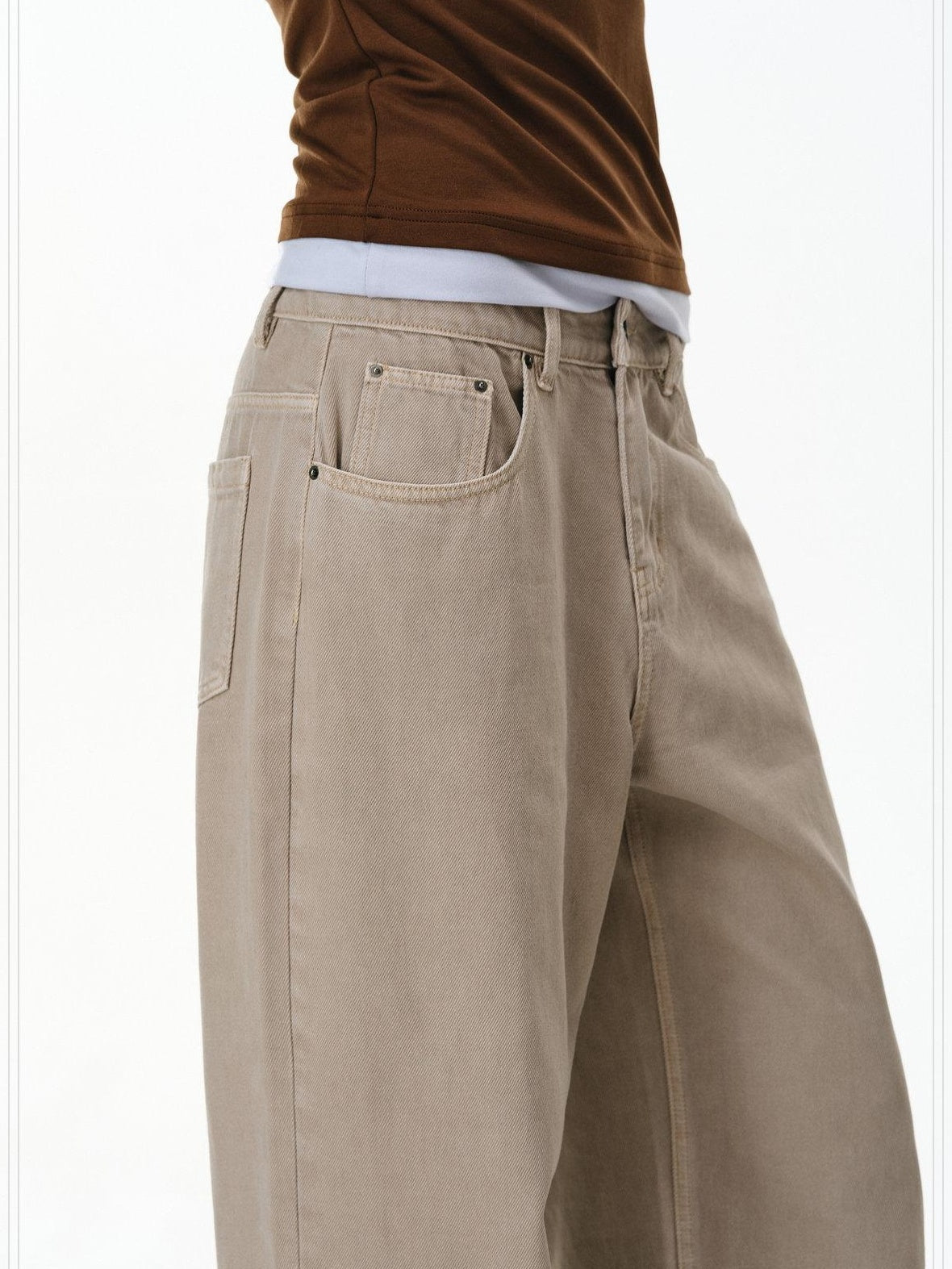 PCLP Durable Mid Rise Straight Leg Oatmeal Women Everyday Slight Stretch Jeans