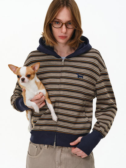 PCLP Warm Striped Cotton Blend Open Front Youthful Regular Fit Women Daily Jacket