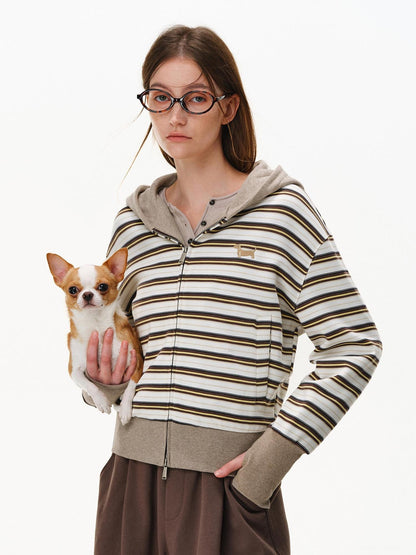 PCLP Warm Striped Cotton Blend Open Front Youthful Regular Fit Women Daily Jacket