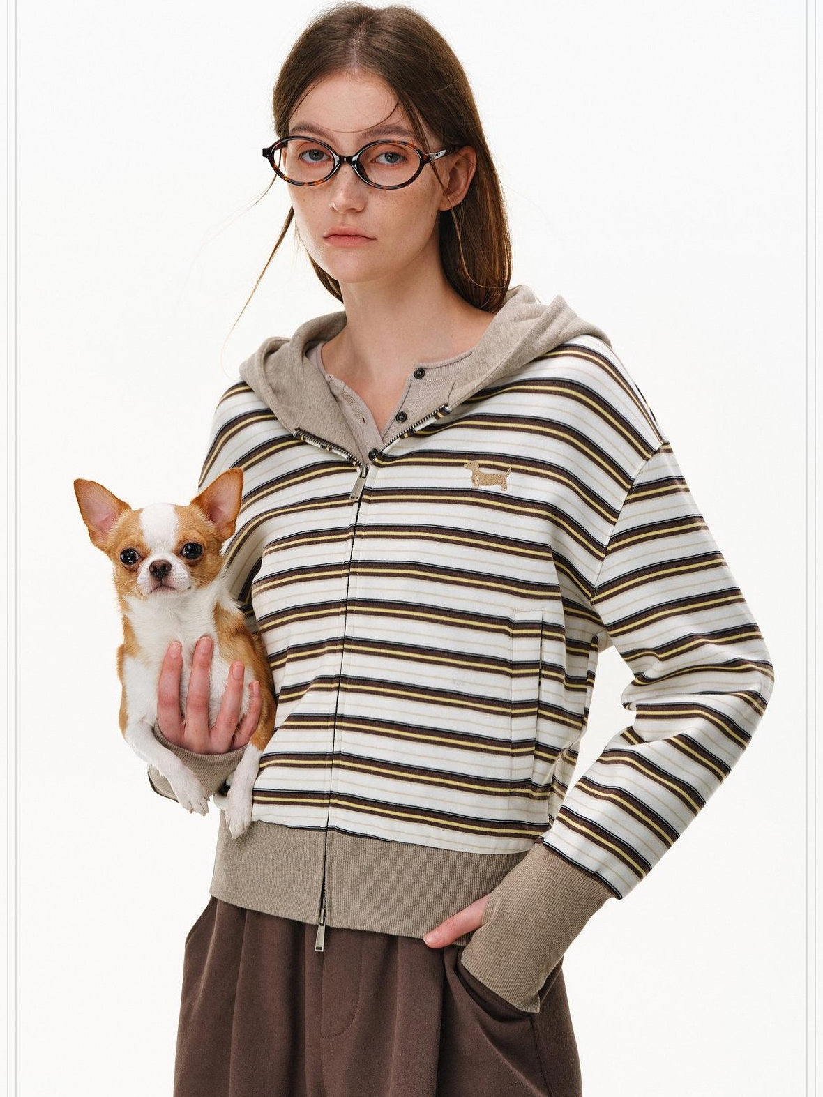 PCLP Warm Striped Cotton Blend Open Front Youthful Regular Fit Women Daily Jacket