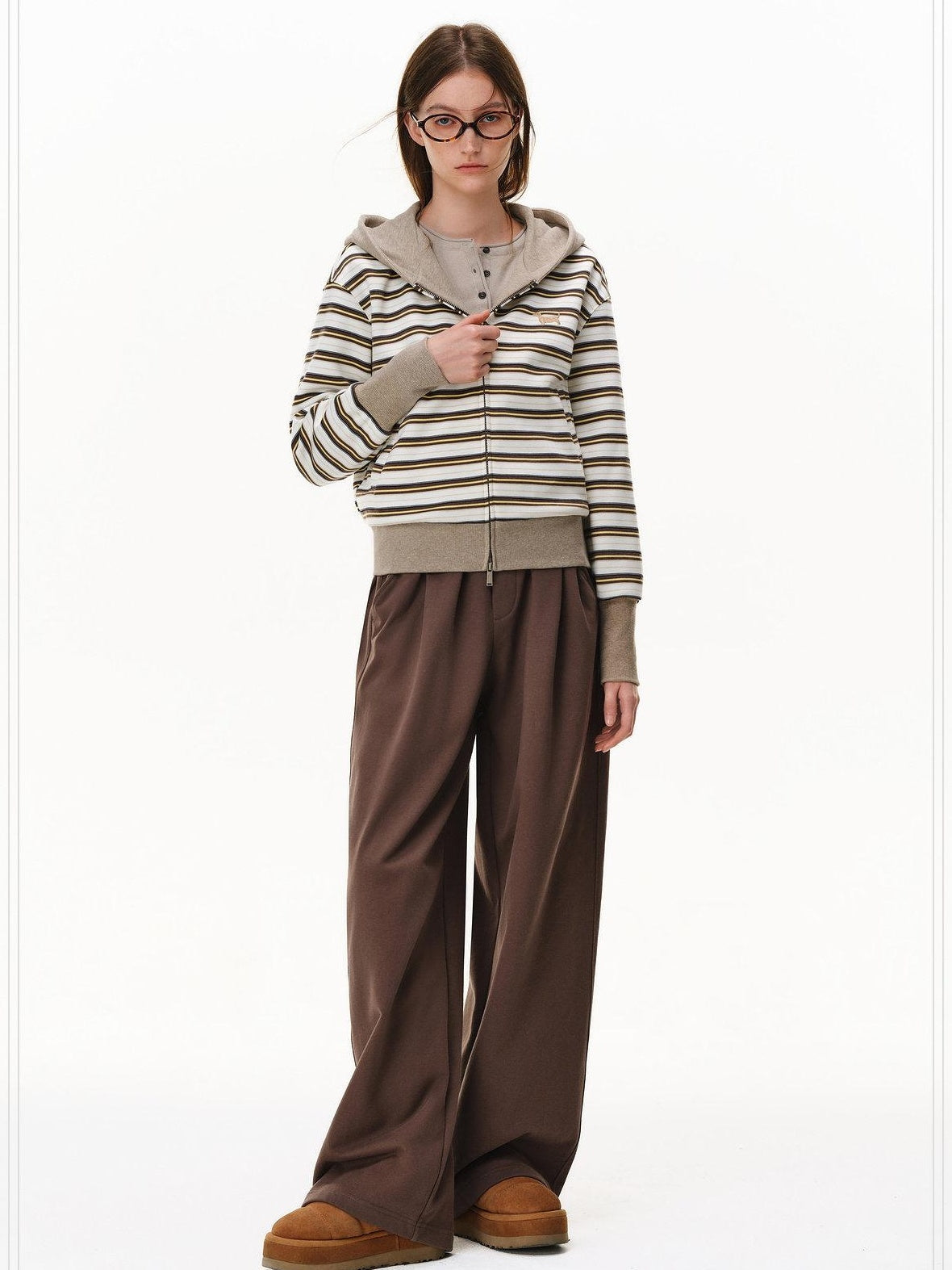 PCLP Warm Striped Cotton Blend Open Front Youthful Regular Fit Women Daily Jacket