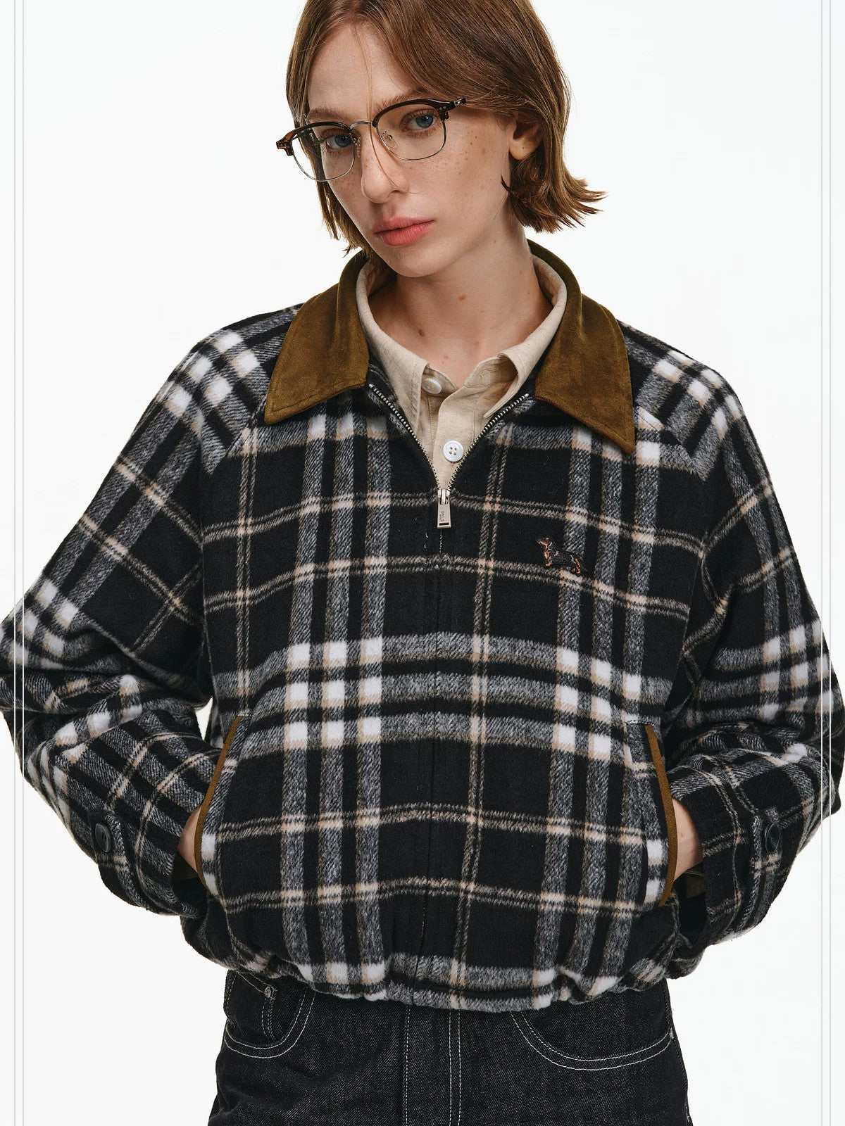 PCLP Warm Thick Polyester Youthful Small Lapel Standard Fit Women Black Jacket