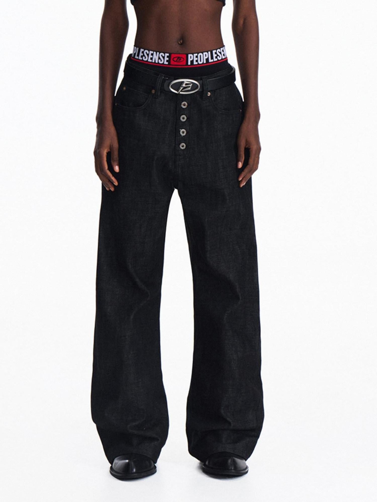 PEOPLESENSE 100% Cotton Selvedge Mid Rise Relaxed Fit Unisex Black Jeans