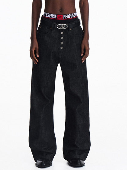 PEOPLESENSE 100% Cotton Selvedge Mid Rise Relaxed Fit Unisex Black Jeans