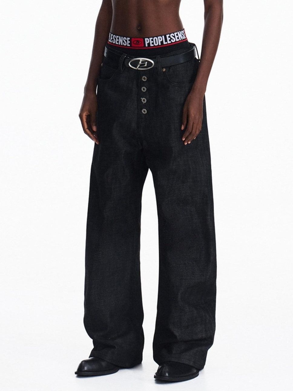 PEOPLESENSE 100% Cotton Selvedge Mid Rise Relaxed Fit Unisex Black Jeans