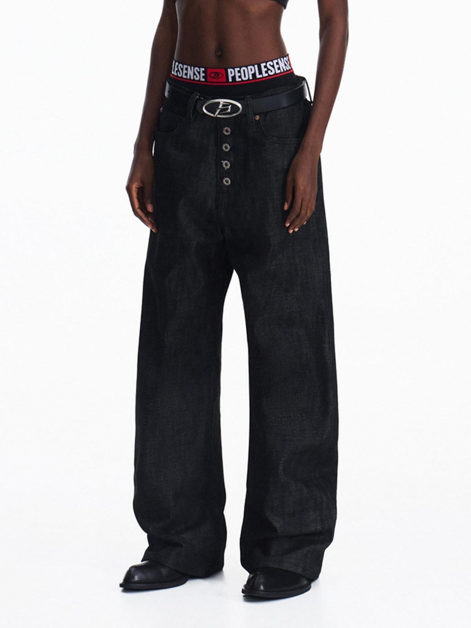 PEOPLESENSE 100% Cotton Selvedge Mid Rise Relaxed Fit Unisex Black Jeans