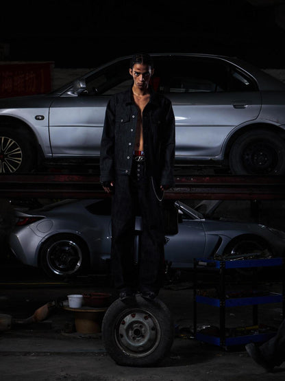 PEOPLESENSE 100% Cotton Selvedge Mid Rise Relaxed Fit Unisex Black Jeans