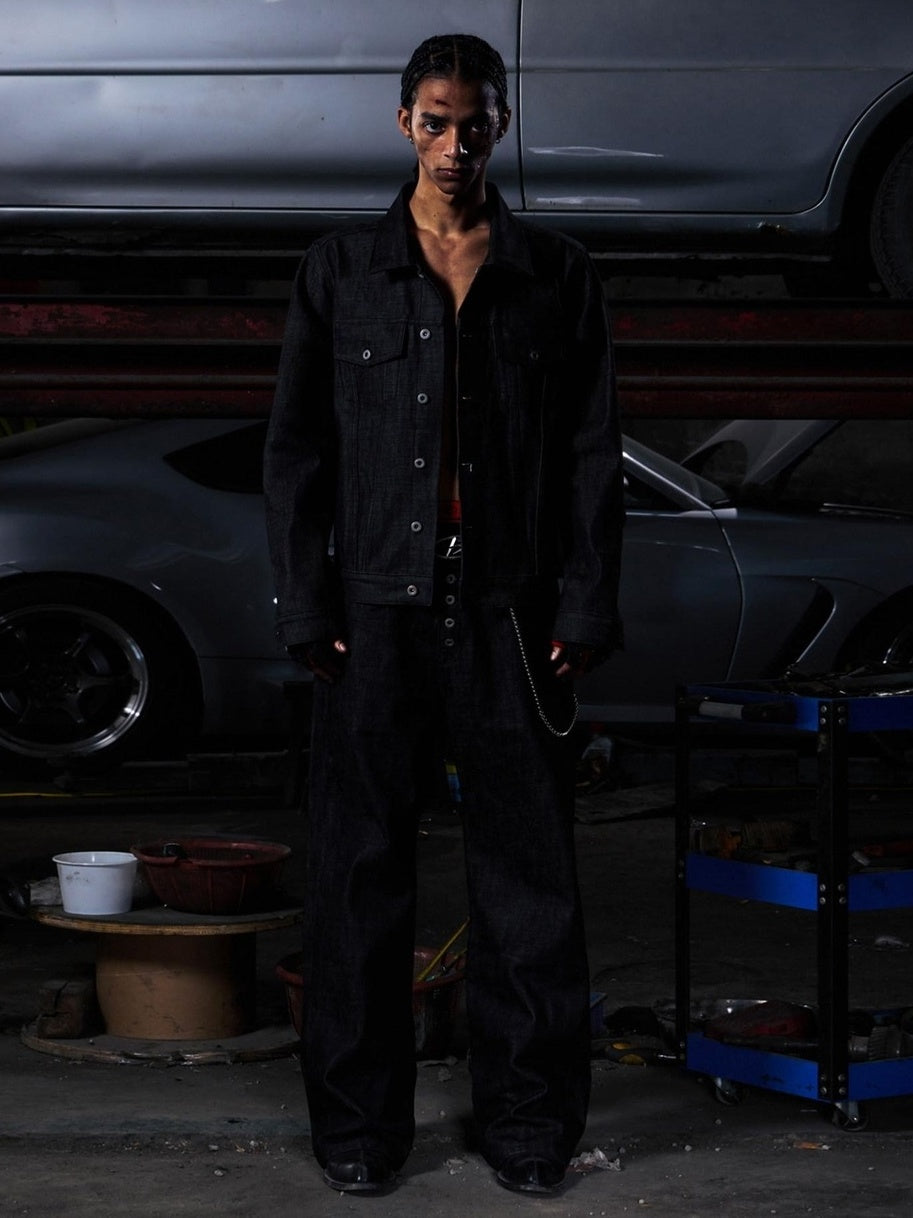 PEOPLESENSE 100% Cotton Selvedge Mid Rise Relaxed Fit Unisex Black Jeans