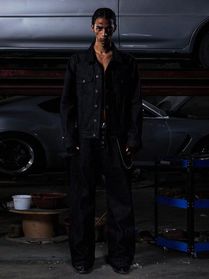 PEOPLESENSE 100% Cotton Selvedge Mid Rise Relaxed Fit Unisex Black Jeans