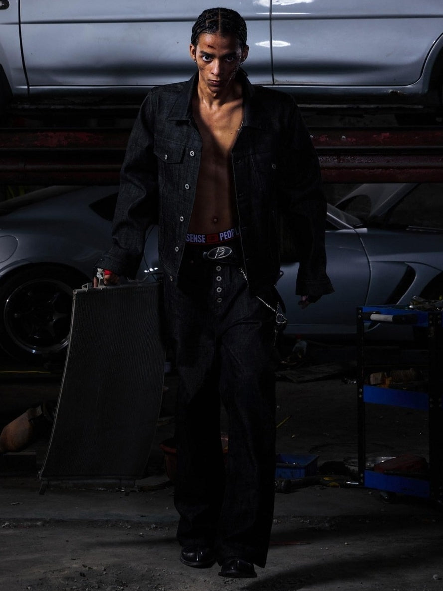 PEOPLESENSE 100% Cotton Selvedge Mid Rise Relaxed Fit Unisex Black Jeans