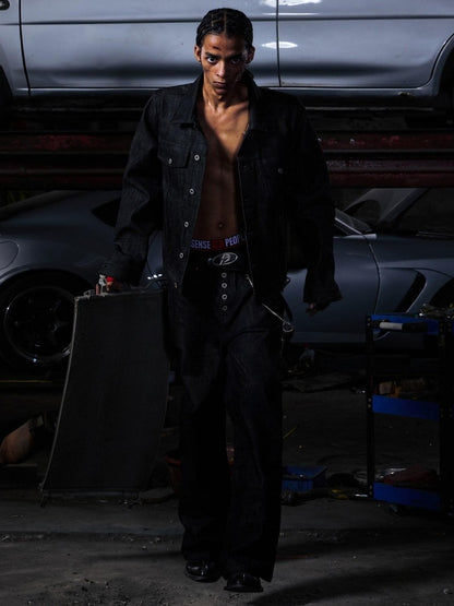 PEOPLESENSE 100% Cotton Selvedge Mid Rise Relaxed Fit Unisex Black Jeans